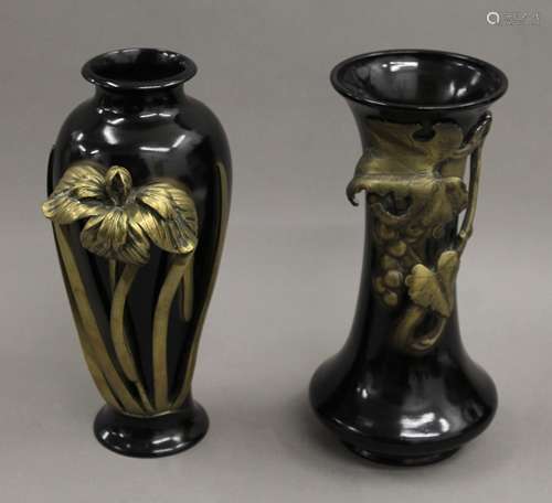 Two Japanese lacquered bronze vases. The largest 31 cm high.