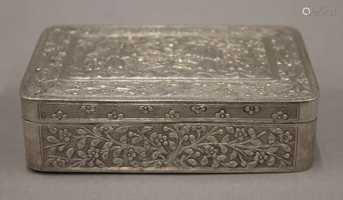 A 19th century Chinese silver box engraved with figures and ...