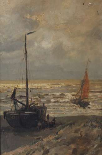 DUTCH SCHOOL, Fishing Boats on a Beach, oil on canvas. 28.5 ...