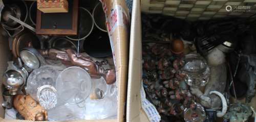 A quantity of various metalware, glass, pottery, etc.
