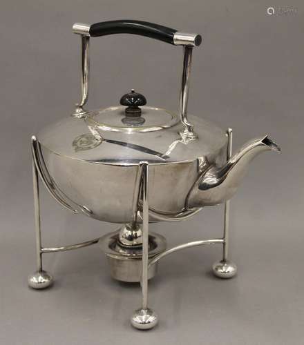 A Mappin and Webb 'Princes Plate' kettle on stand, in the ma...