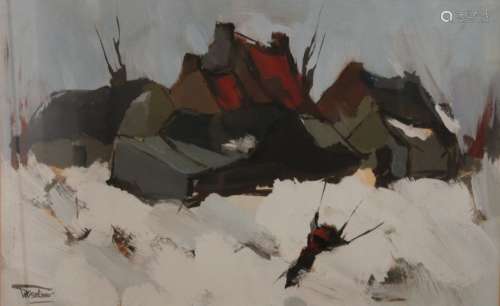 HENRI TITSELAAR (1917-2013) Dutch (AR), Snow Scene, oil. 48 ...