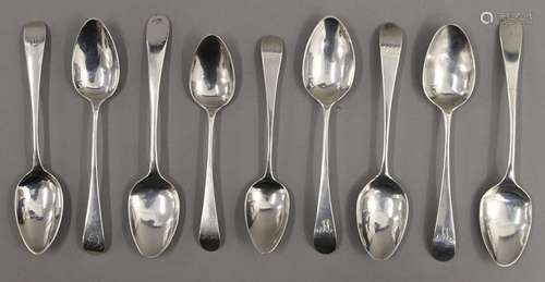 Nine Old English pattern teaspoons by Peter and William Bate...