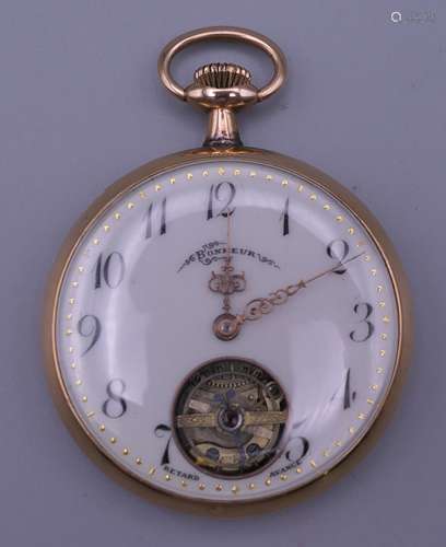 A gold half hunter pocket watch. 4.75 cm diameter. 48.4 gram...