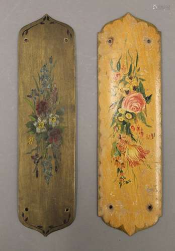 Two vintage painted wooden finger plates.