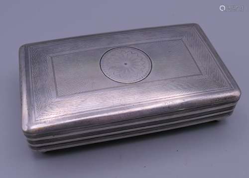 A Dutch silver tobacco box. 12.5 cm wide, 3 cm high. 169.4 g...