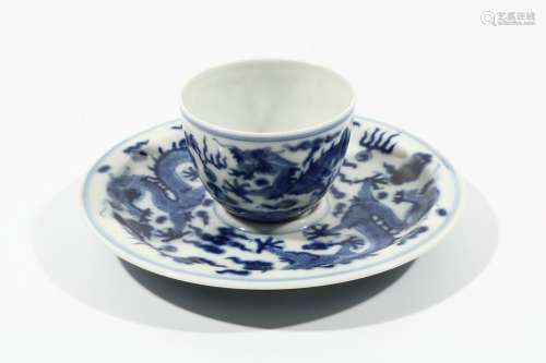 chinese blue and white porcelain cup and tray