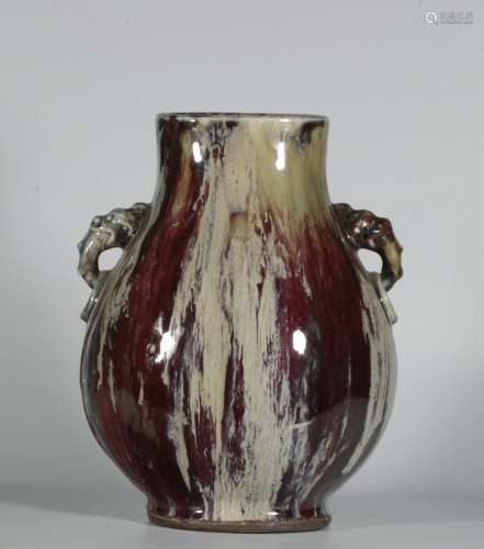chinese flambe glazed porcelain binaural vase