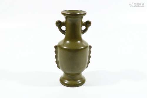 chinese brown glazed porcelain binaural vase