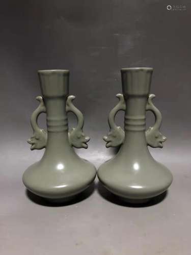 pair of chinese ru kiln porcelain vases