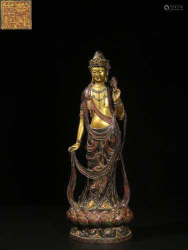 chinese polychrome bronze guanyin statue