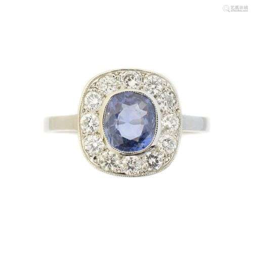 A sapphire and diamond cluster ring,