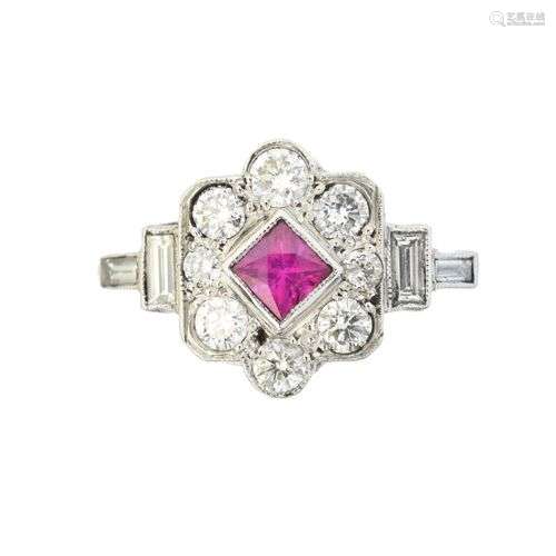 A ruby and diamond cluster ring,