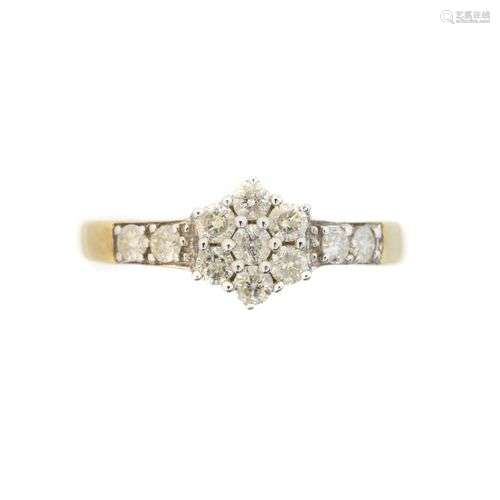 A 9ct gold diamond cluster ring,