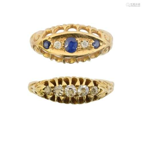 Two 18ct gold gem-set dress rings,