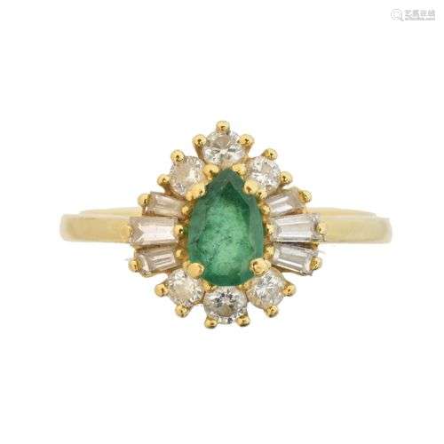 An 18ct gold emerald and diamond cluster ring,