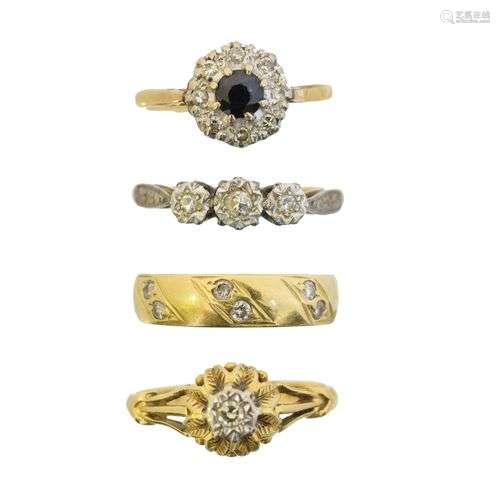 Four 18ct gold dress rings,