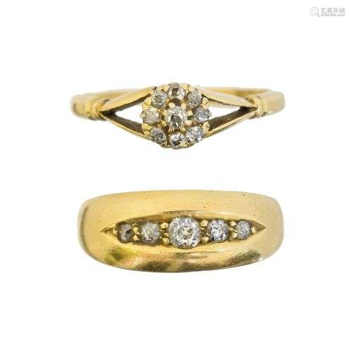 Two 18ct gold diamond dress rings,