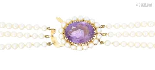 An amethyst and cultured pearl necklace,