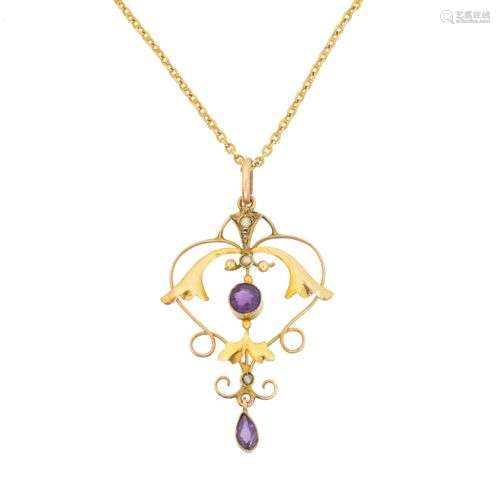 An early 20th century amethyst and split pearl pendant,