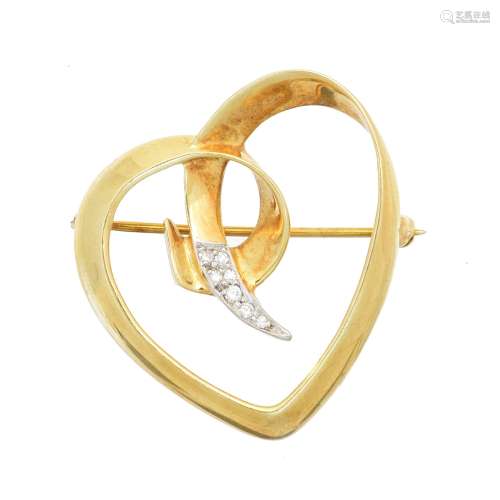 A 1980s 18ct gold and diamond heart brooch by Paloma Picasso...