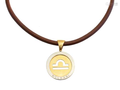 An 18ct gold and stainless steel Zodiac Tondo necklace by Bu...