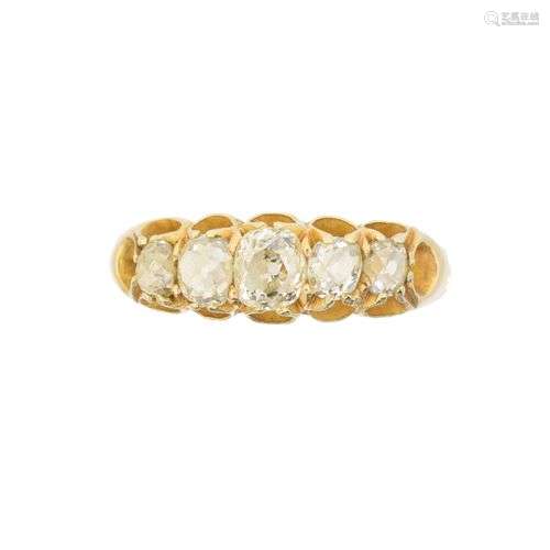 An early 20th century 15ct gold diamond five stone ring,