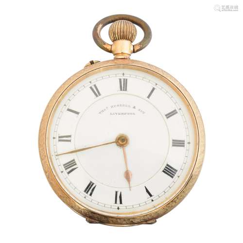 A 14ct gold open face pocket watch by Thos. Russell & Son,