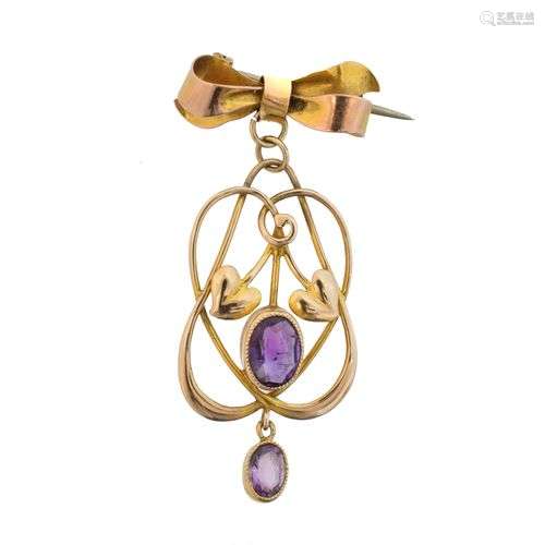 An early 20th century 9ct gold amethyst pendant by Murrle Be...