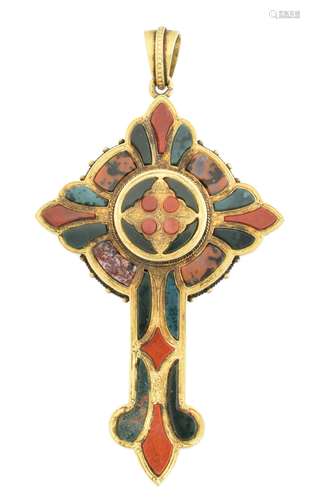 A Victorian Scottish hardstone cross pendant,