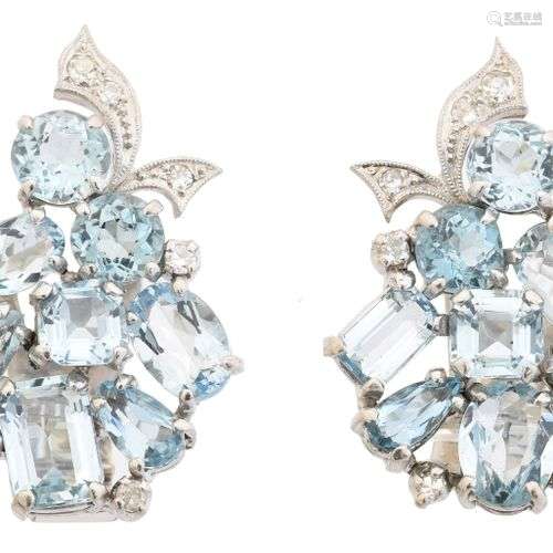 A pair of aquamarine and diamond earrings,