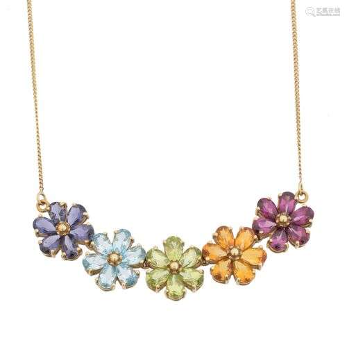 A 9ct gold vari-gem necklace,