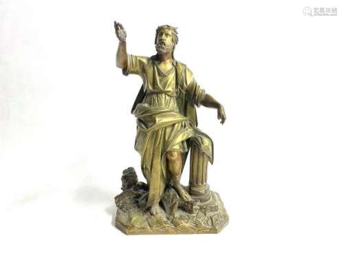 Philosophe Bronze à patine doré représentant l'homme sage, l...