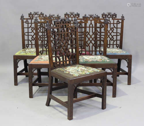 A set of six George III Chinese Chippendale style mahogany d...