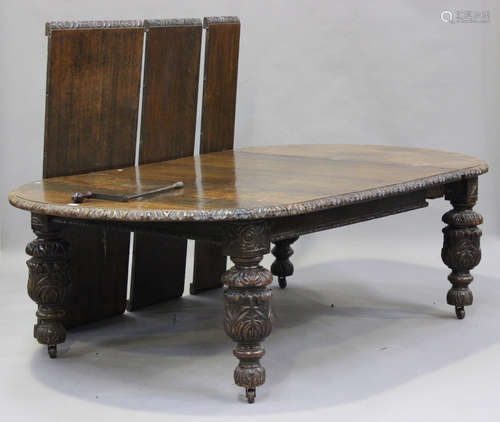 A late Victorian Carolean Revival carved oak extending dinin...