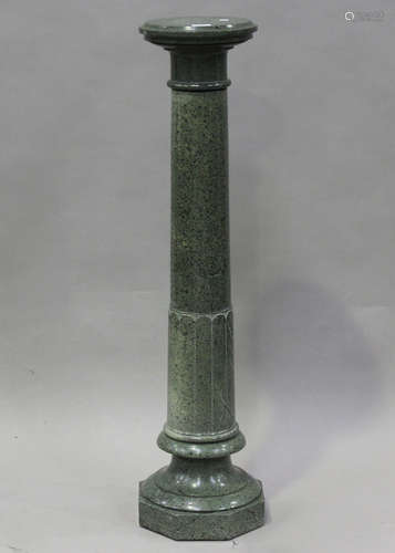 A 20th century green serpentine sectional display pedestal, ...