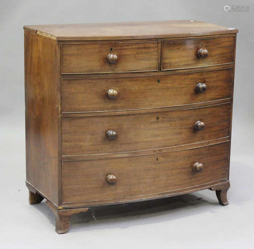 A Victorian mahogany bowfront chest of two short and three l...