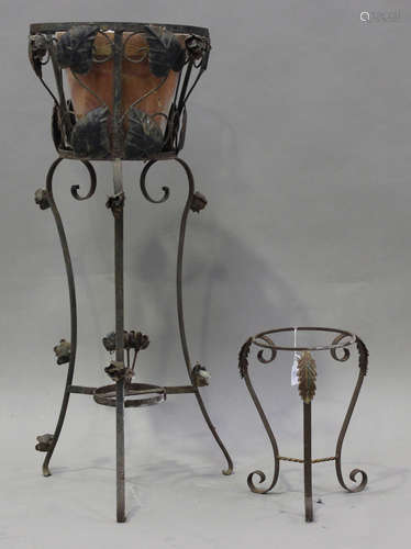 A 20th century French wrought iron garden jardinière stand w...