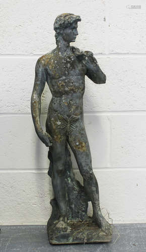 A 20th century cast composition stone garden figure of David...