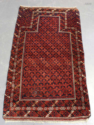 A small fine Turkoman prayer rug, early 20th century, the mi...