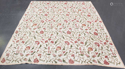 An early/mid-20th century cream cotton bedspread, worked in ...