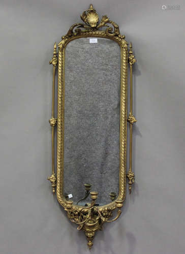 A 19th century giltwood and gesso girandole wall mirror with...