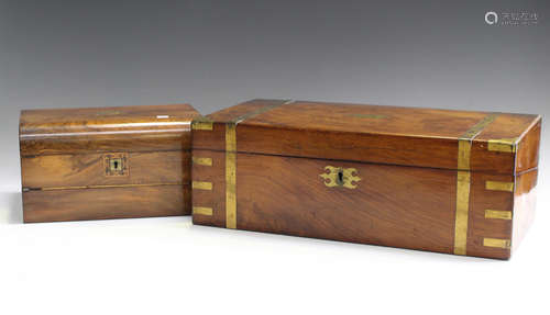 A mid-Victorian walnut and brass bound writing slope, width ...