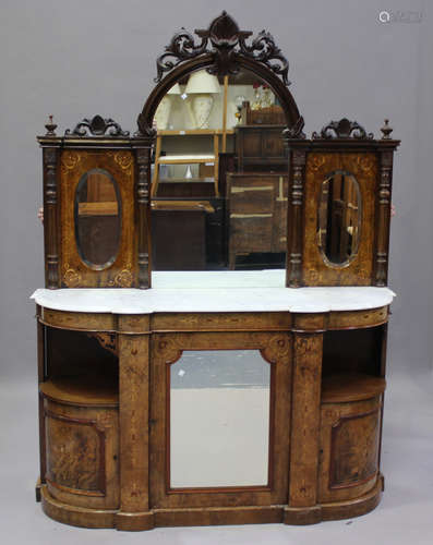 A mid-Victorian mirror back credenza with foliate inlaid dec...