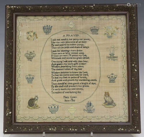 A Regency needlework sampler by Mary Green, dated June 1812,...