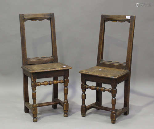 A pair of late 17th/18th century French oak children's chair...