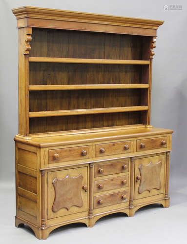 A 19th century Welsh oak and mahogany dresser, the shelf bac...