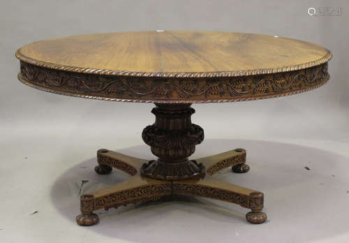 A mid-19th century Anglo-Indian rosewood circular centre tab...