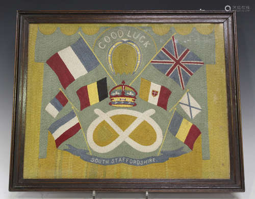 A First World War period regimental needlework panel, inscri...