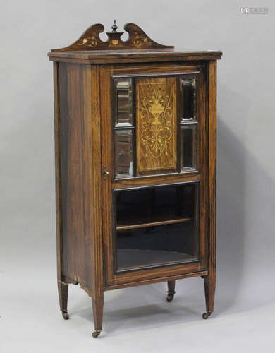 A late Victorian rosewood music cabinet with foliate inlaid ...